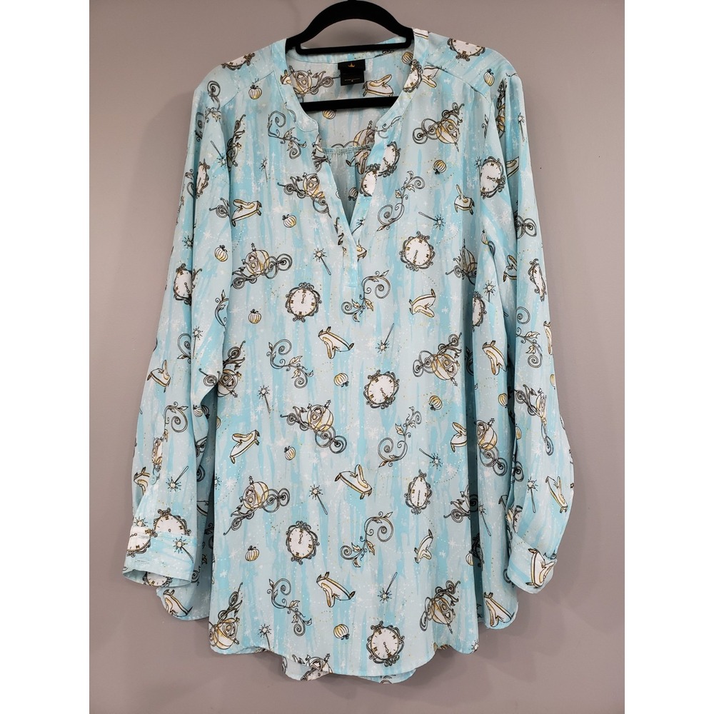PLUS SIZE 3 Torrid Disney Princess Blue Cinderella Pullover Blouse 3/4 SLEEVES